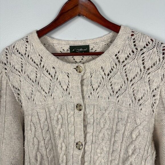 Eddie Bauer XXL Tall Wool Cashmere Womens Cardigan Beige Cable Knit Sweater - Picture 2 of 5